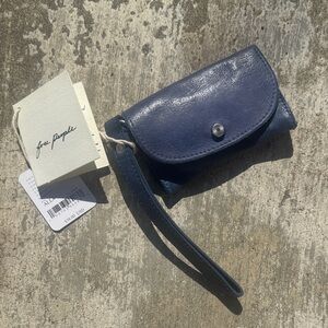 Free People Midnight Blue Leather Wristlet with Strap